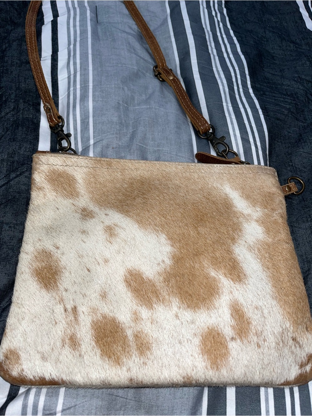 Myra Brown and Cream Cowhide Crossbody Bag